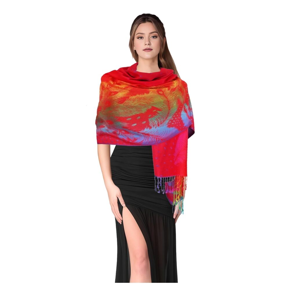 3763 Rainbow Pashmina Colorful Silky Tropical Exotic Wrap View 2